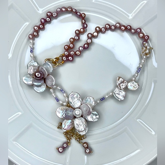 Pearl Jewelry - 🔥🔥 Handmade Freshwater Baroque Coin Edision Pearl Flower 🌺 🌺 Braided Necklace
